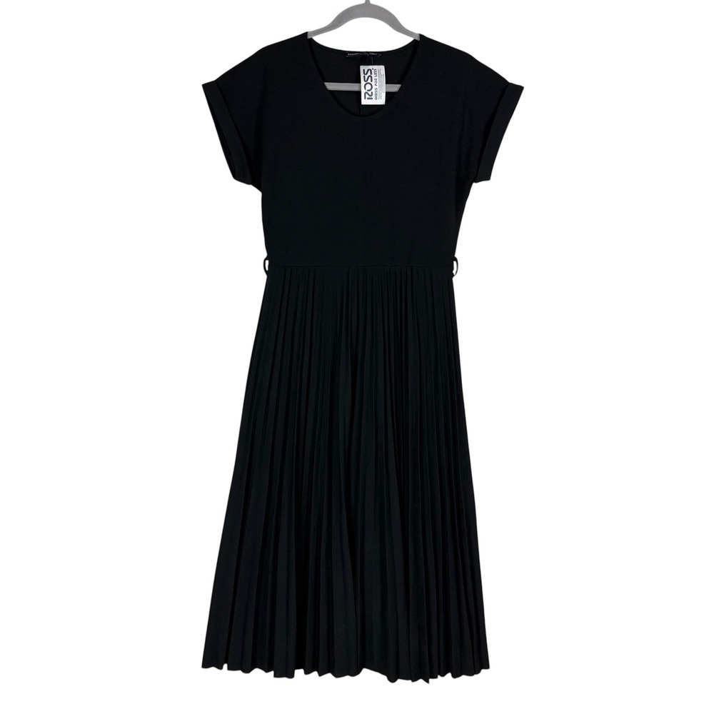 Elizabeth &‎ Nicole Dress Womens S Black Pleated Fit & Flare Short Sleeve Midi